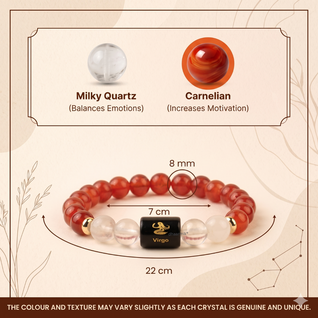 Virgo (कन्या राशि) Zodiac Carnelian & Milky Quartz Bracelet || 𝟮𝟯 𝗔𝘂𝗴 – 𝟮𝟮 𝗦𝗲𝗽 ||