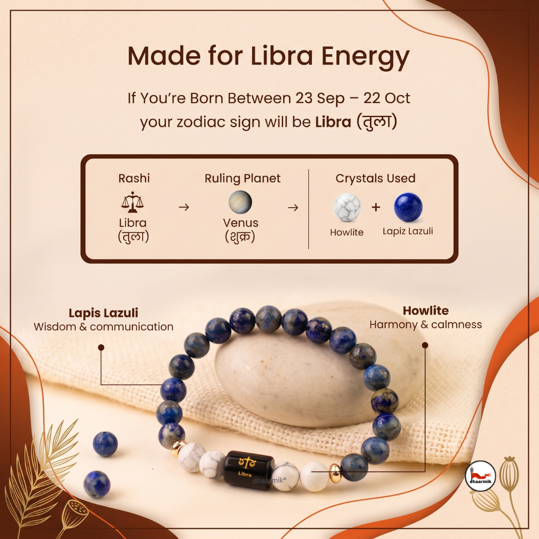 Libra (तुला राशि) Zodiac Lapis Lazuli & Howlite Bracelet || 𝟮𝟯 𝗦𝗲𝗽 – 𝟮𝟮 𝗢𝗰𝘁 ||