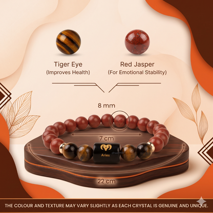 Aries (मेष राशि) Zodiac Red Jasper & Tiger Eye Bracelet || 𝟮𝟭 𝗠𝗮𝗿𝗰𝗵 – 𝟭𝟵 𝗔𝗽𝗿𝗶𝗹 ||