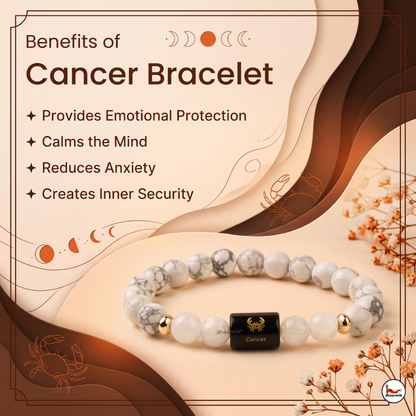 Cancer (कर्क राशि) Zodiac Howlite & Milky Quartz Bracelet || 𝟮𝟭 𝗝𝘂𝗻 – 𝟮𝟮 𝗝𝘂𝗹 ||
