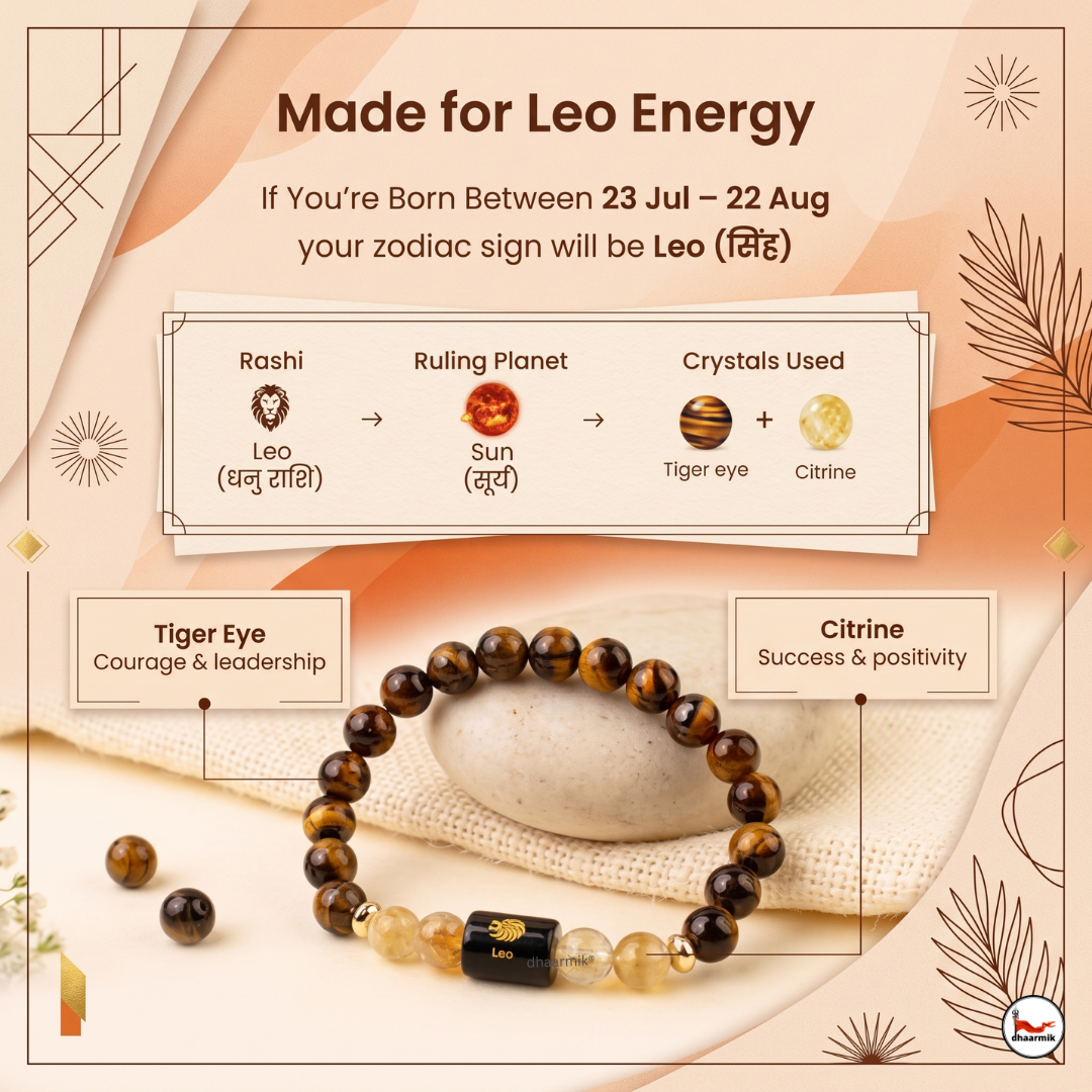 Leo (सिंह राशि) Zodiac Tiger Eye & Citrine Bracelet || 𝟮𝟯 𝗝𝘂𝗹 – 𝟮𝟮 𝗔𝘂𝗴 ||