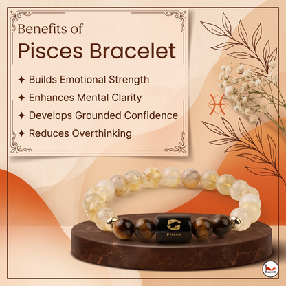 Pisces (मीन राशि) Zodiac Citrine & Tiger Eye Bracelet || 𝟭𝟵 𝗙𝗲𝗯 – 𝟮𝟬 𝗠𝗮𝗿 ||