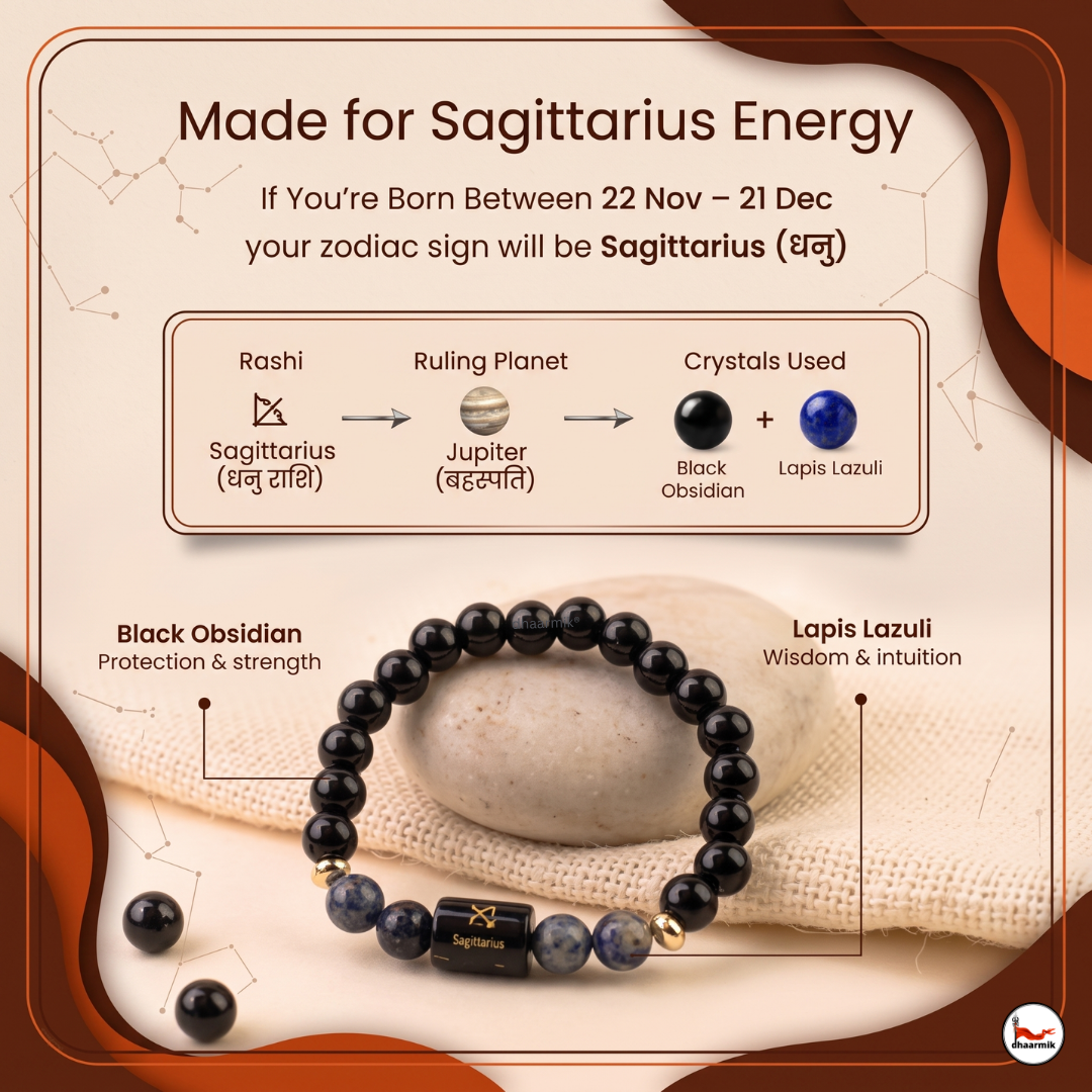 Sagittarius (धनु राशि) Zodiac Black Obsidian & Lapis Lazuli Bracelet || 𝟮𝟮 𝗡𝗼𝘃 – 𝟮𝟭 𝗗𝗲𝗰 ||