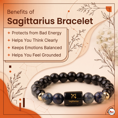 Sagittarius (धनु राशि) Zodiac Black Obsidian & Lapis Lazuli Bracelet || 𝟮𝟮 𝗡𝗼𝘃 – 𝟮𝟭 𝗗𝗲𝗰 ||
