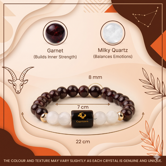 Capricorn (मकर राशि) Zodiac Garnet & Milky Quartz Bracelet || 𝟮𝟮 𝗗𝗲𝗰 – 𝟭𝟵 𝗝𝗮𝗻 ||