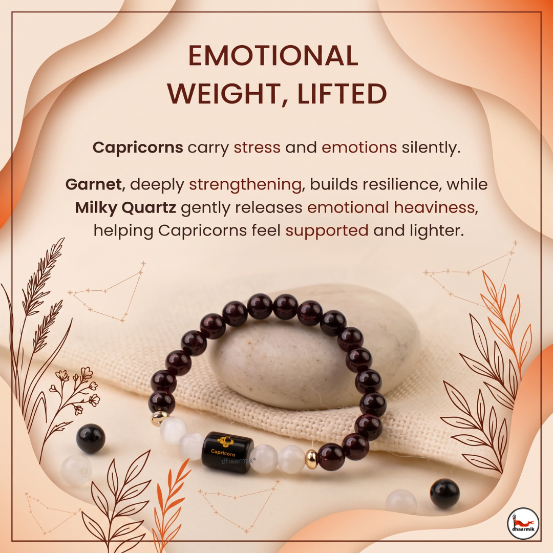Capricorn (मकर राशि) Zodiac Garnet & Milky Quartz Bracelet || 𝟮𝟮 𝗗𝗲𝗰 – 𝟭𝟵 𝗝𝗮𝗻 ||