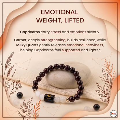 Capricorn (मकर राशि) Zodiac Garnet & Milky Quartz Bracelet || 𝟮𝟮 𝗗𝗲𝗰 – 𝟭𝟵 𝗝𝗮𝗻 ||