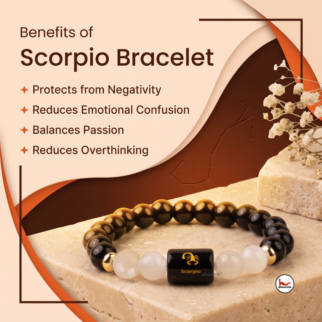 Scorpio (वृश्चिक राशि) Zodiac Black Obsidian & Milky Quartz Bracelet || 𝟮𝟯 𝗢𝗰𝘁 – 𝟮𝟭 𝗡𝗼𝘃 ||