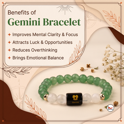 Gemini (मिथुन राशि) Zodiac Green Aventurine & Milky Quartz Bracelet || 𝟮𝟭 𝗠𝗮𝘆 – 𝟮𝟬 𝗝𝘂𝗻 ||