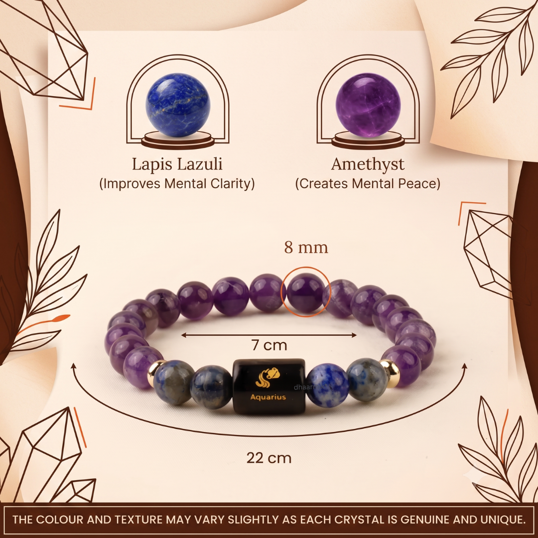 Aquarius (कुंभ राशि) Zodiac Amethyst & Lapis Lazuli Bracelet || 𝟮𝟬 𝗝𝗮𝗻 – 𝟭𝟴 𝗙𝗲𝗯 ||