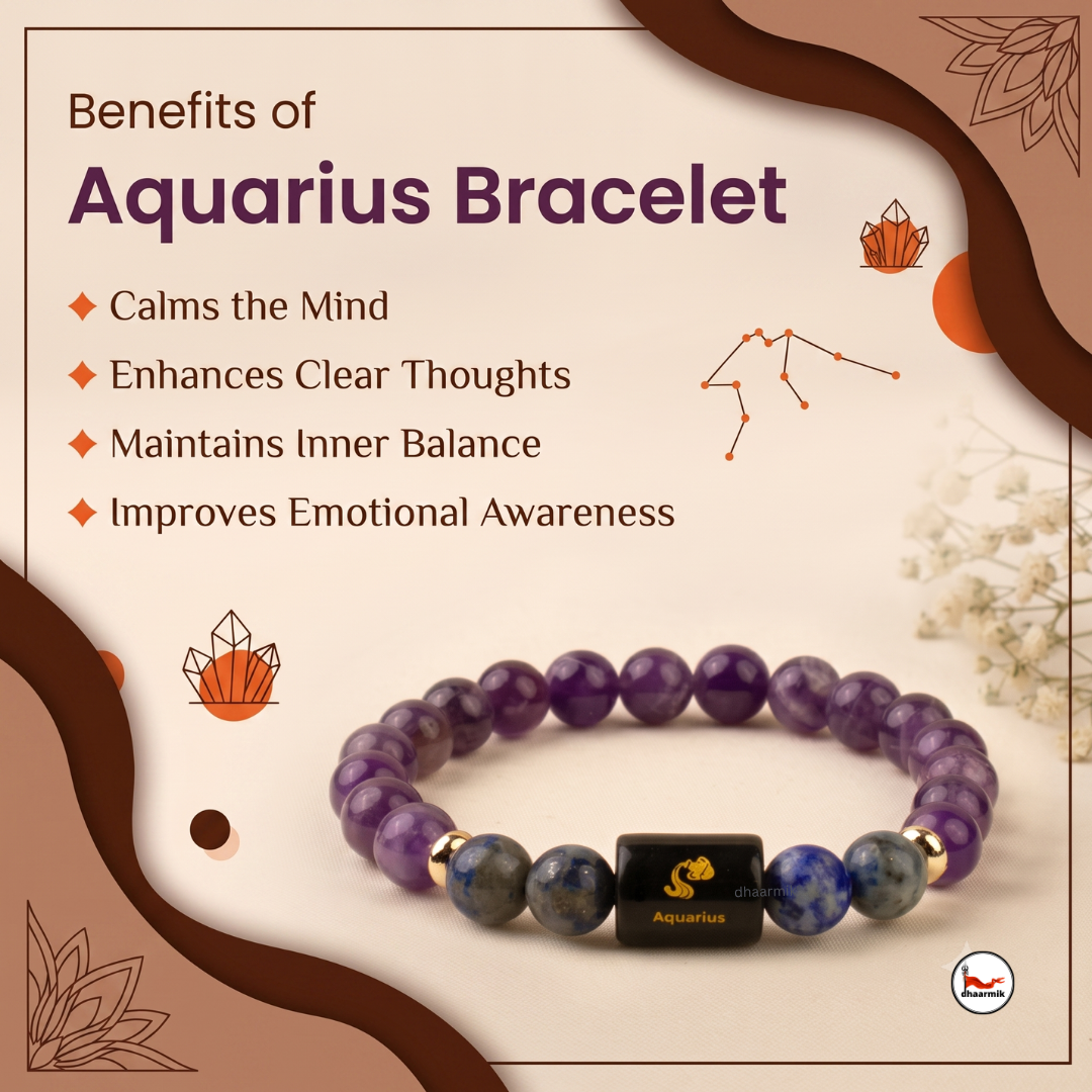 Aquarius (कुंभ राशि) Zodiac Amethyst & Lapis Lazuli Bracelet || 𝟮𝟬 𝗝𝗮𝗻 – 𝟭𝟴 𝗙𝗲𝗯 ||
