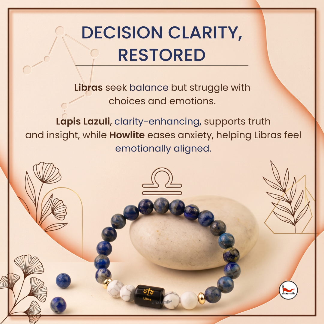 Libra (तुला राशि) Zodiac Lapis Lazuli & Howlite Bracelet || 𝟮𝟯 𝗦𝗲𝗽 – 𝟮𝟮 𝗢𝗰𝘁 ||