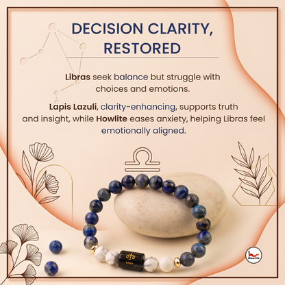 Libra (तुला राशि) Zodiac Lapis Lazuli & Howlite Bracelet || 𝟮𝟯 𝗦𝗲𝗽 – 𝟮𝟮 𝗢𝗰𝘁 ||