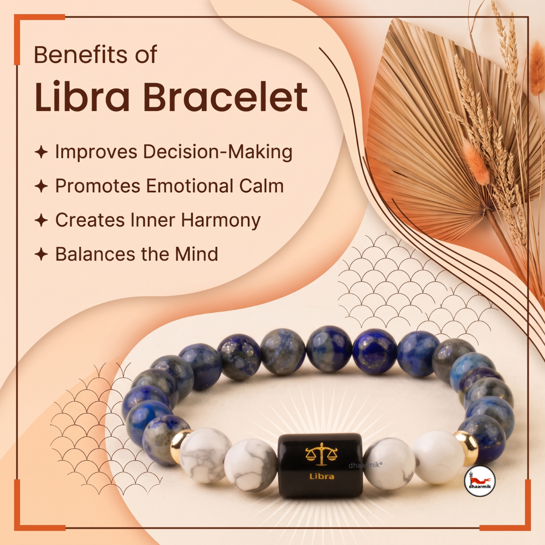 Libra (तुला राशि) Zodiac Lapis Lazuli & Howlite Bracelet || 𝟮𝟯 𝗦𝗲𝗽 – 𝟮𝟮 𝗢𝗰𝘁 ||