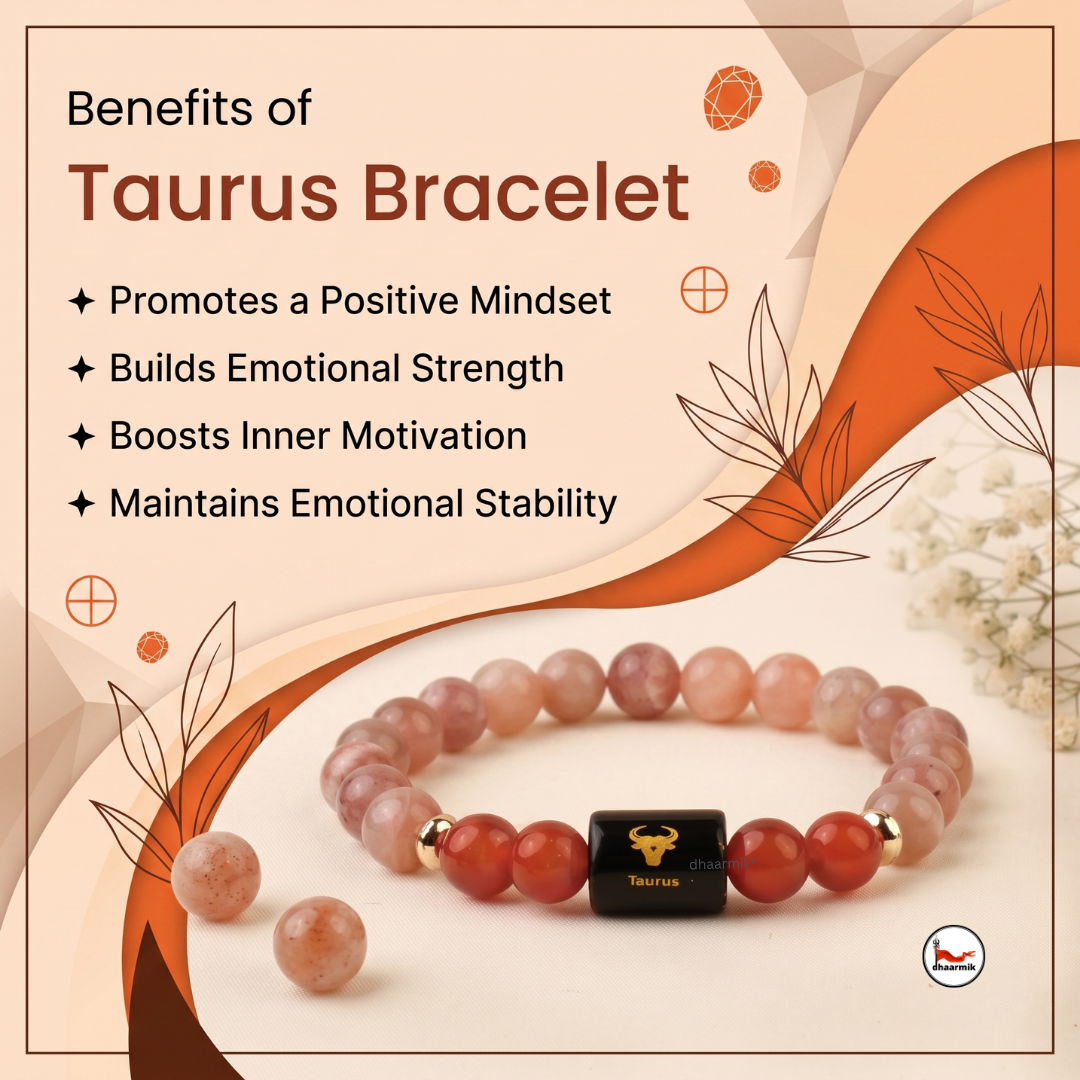 Taurus (वृषभ राशि) Zodiac Sunstone & Carnelian Bracelet || 𝟮𝟬 𝗔𝗽𝗿 – 𝟮𝟬 𝗠𝗮𝘆 ||