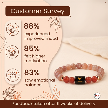 Taurus (वृषभ राशि) Zodiac Sunstone & Carnelian Bracelet || 𝟮𝟬 𝗔𝗽𝗿 – 𝟮𝟬 𝗠𝗮𝘆 ||