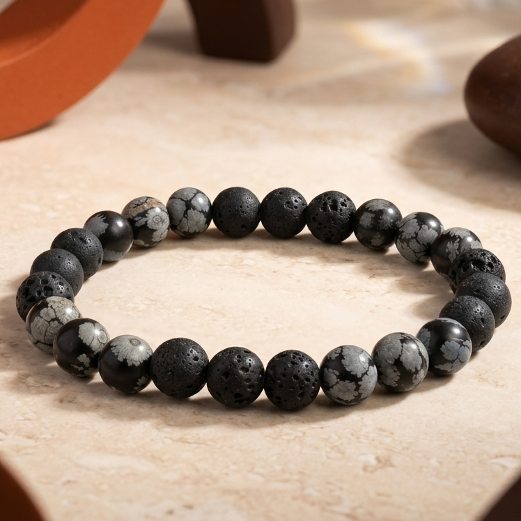 Life Balance Bracelet (snowflake obsidian & lava)
