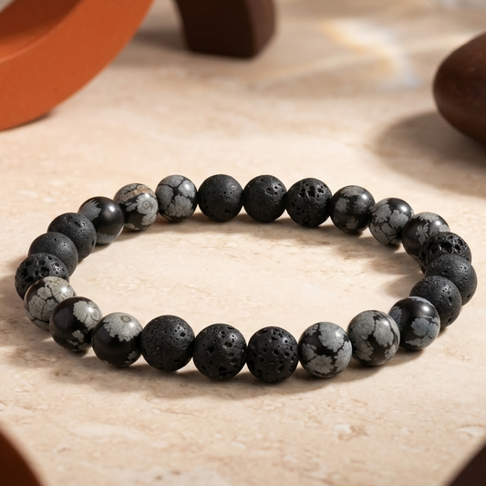 Life Balance Bracelet (snowflake obsidian & lava)
