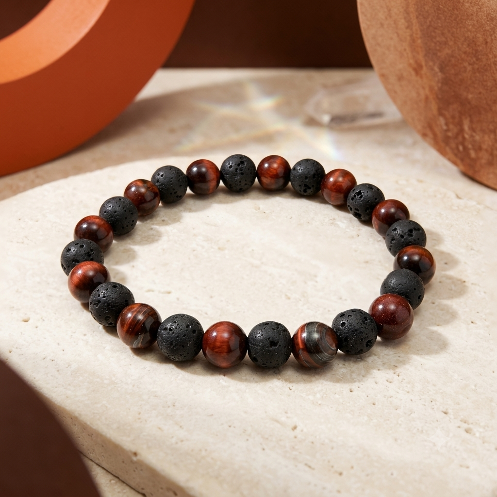 Bold Protection Bracelet (Red tiger eye & Lava)