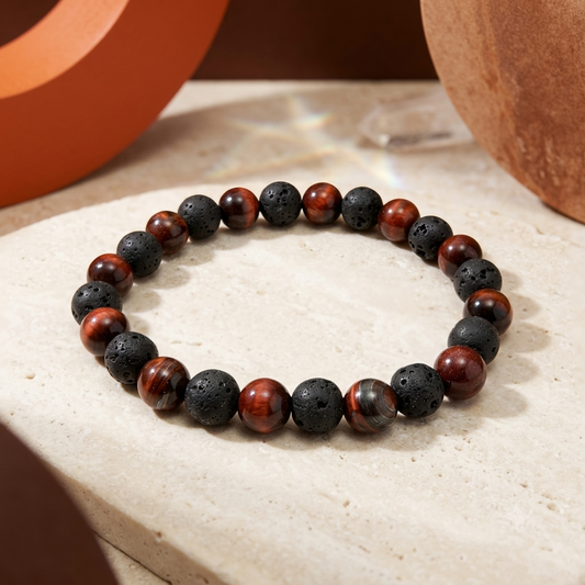 Bold Protection Bracelet (Red tiger eye & Lava)