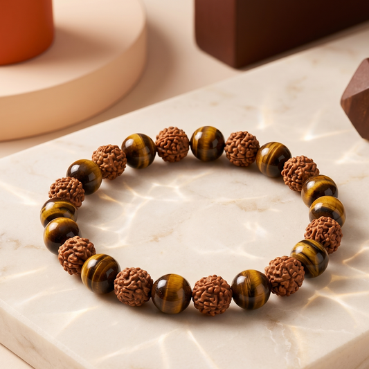 Strength Bracelet ( Rudraksh & Tiger eye)