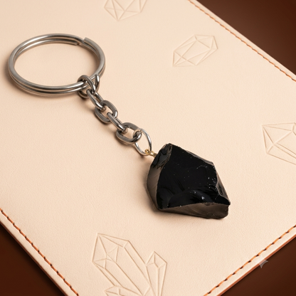 Raw Black Obsidian Keychain